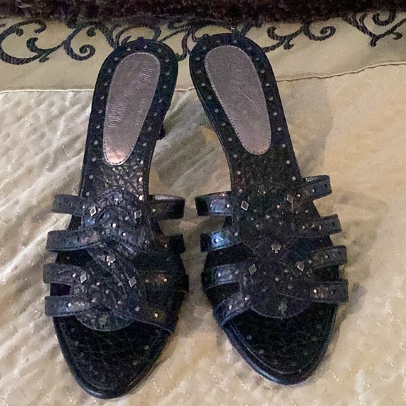 FERRAGAMO Black Studded Heeled Sandals